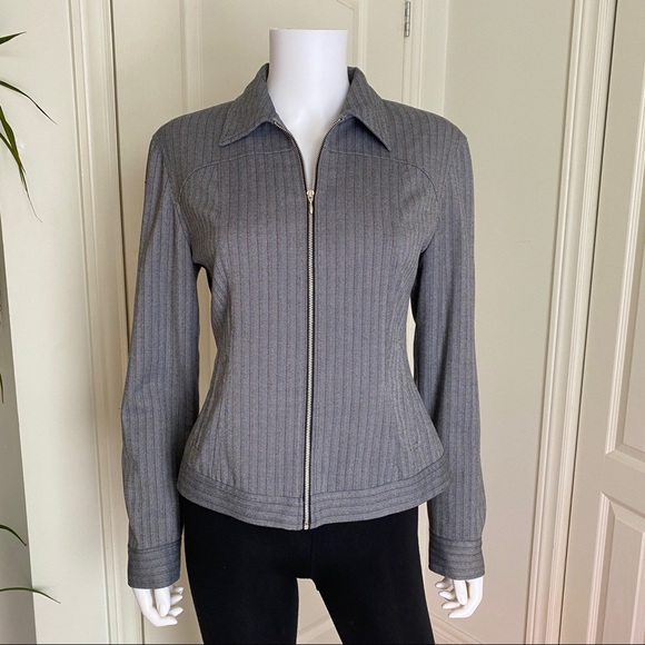 Olsen Europe gray zip up jacket blazer size 6 stripped career vest - Picture 1 of 12